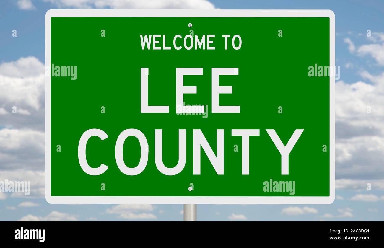 D'un rendu 3d vert panneau routier pour le comté de Lee Banque D'Images