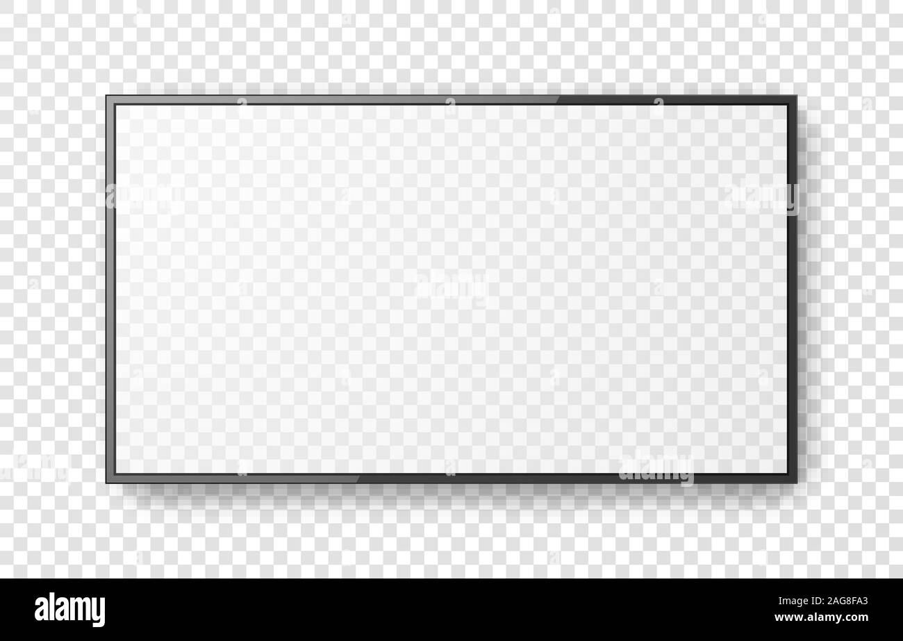 Écran de télévision réaliste sur fond transparent. Maquette de l'affichage du moniteur de l'ordinateur. TV LED 3d moniteur. Vector illustration. Illustration de Vecteur
