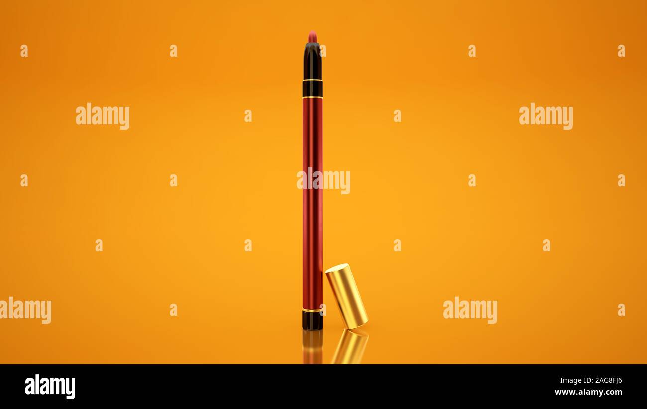 Crayon à Lèvres sur un fond jaune. Bouteille, style, maquillage, lèvres, maquillage beauté soins du visage Banque D'Images