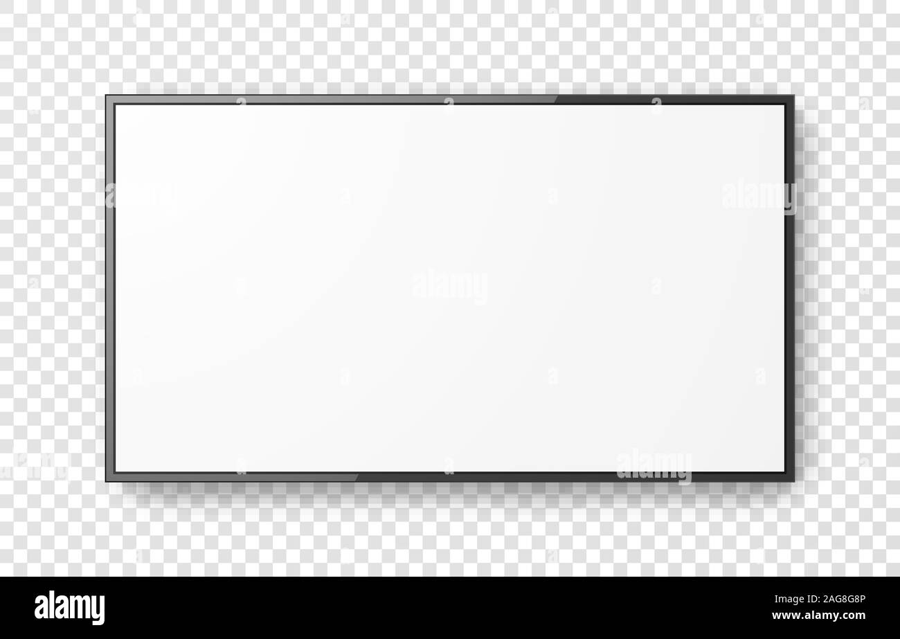 Écran de télévision réaliste sur fond transparent. Maquette de l'affichage du moniteur de l'ordinateur. TV LED 3d moniteur. Vector illustration. Illustration de Vecteur