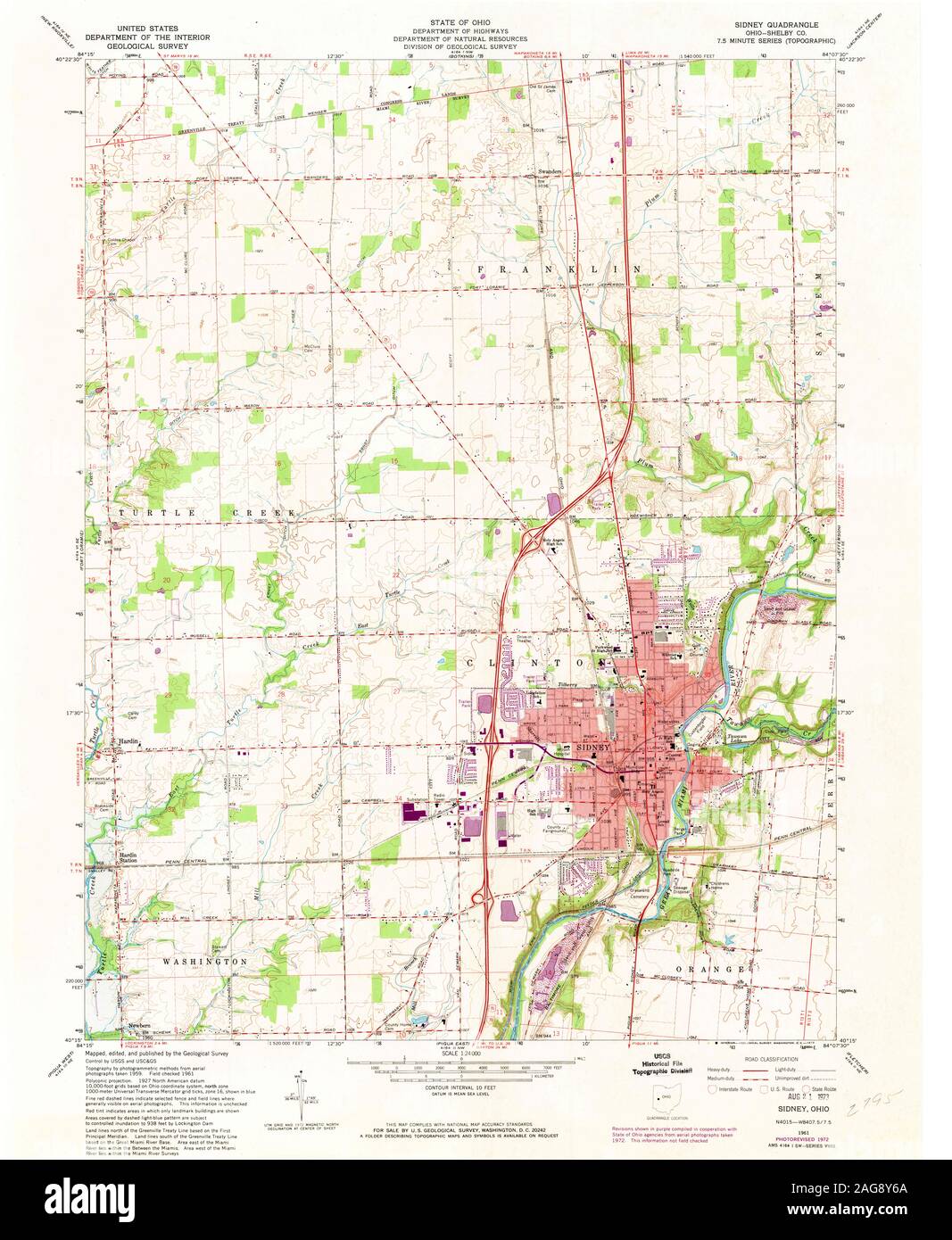 Carte TOPO USGS Ohio OH Sidney 2271151961 Restauration 24000 Banque D'Images