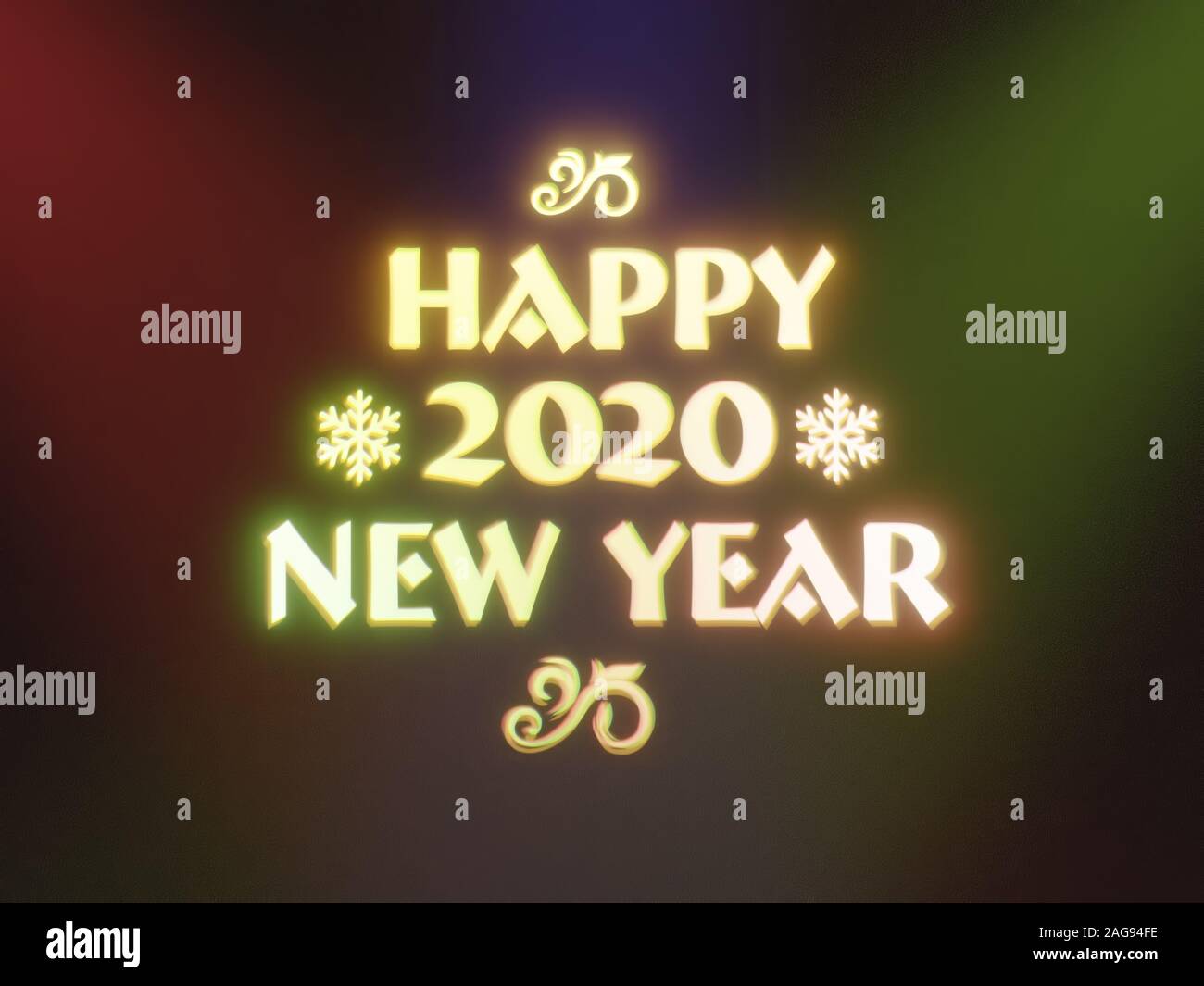 Le rendu 3D de glowing heureux nouvel an 2020 tiens Banque D'Images