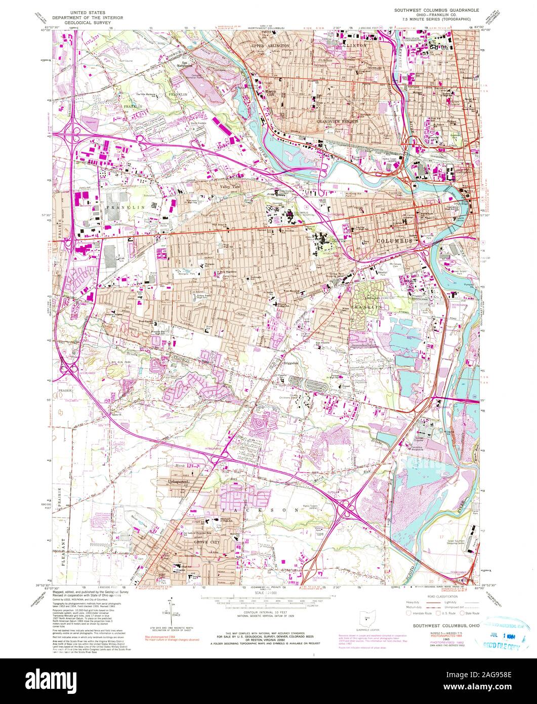 Carte TOPO USGS OH Ohio Columbus sud-ouest Restauration 228170196524000 Banque D'Images