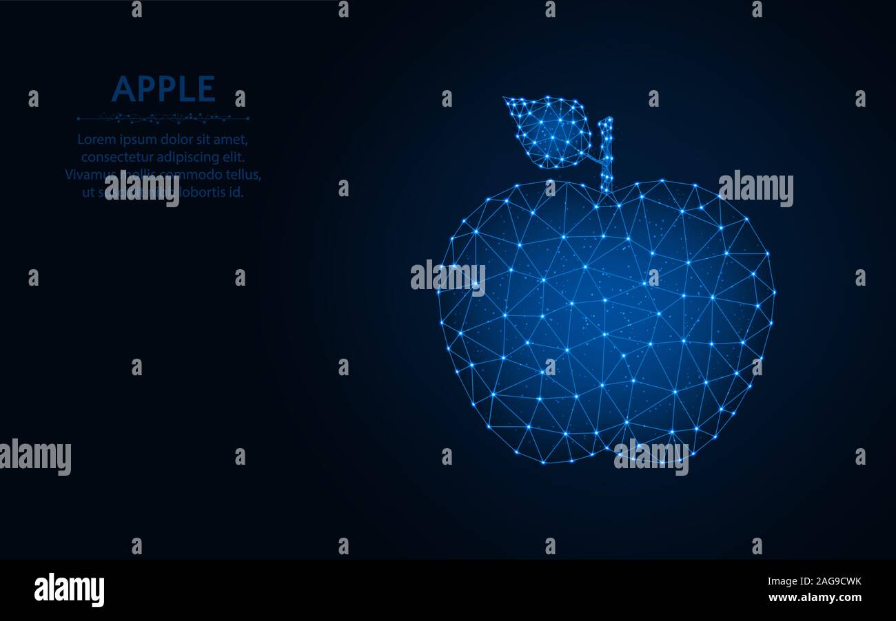 Bas Apple design poly, fruits d'illustration vectorielle polygonal mesh wireframe faites à partir de points et lignes sur fond bleu foncé Illustration de Vecteur