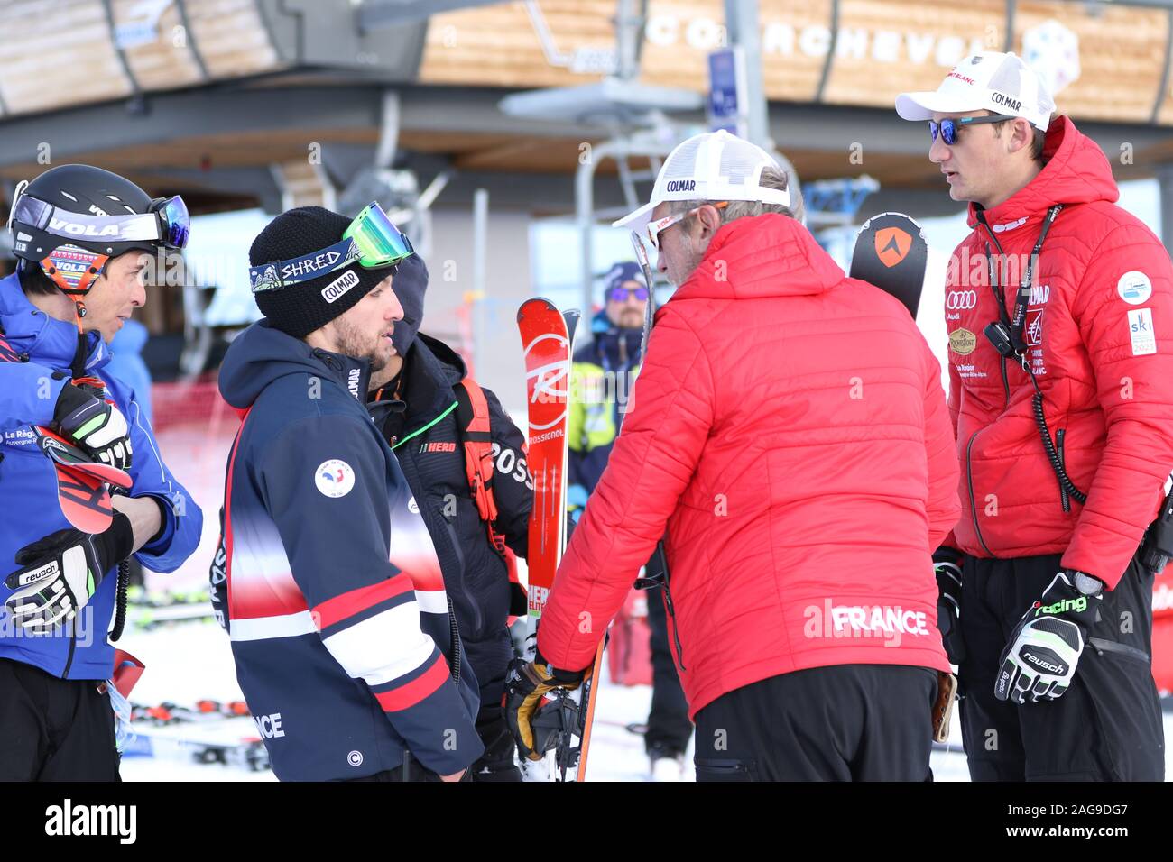 17 Dec 2019 Courchevel France AUDI FIS World Cup 2019-2020 Womens Slalom géant de Ski Alpin Français Entraineurs entraîneurs de ski alpin Coupe du Monde Equipe Banque D'Images