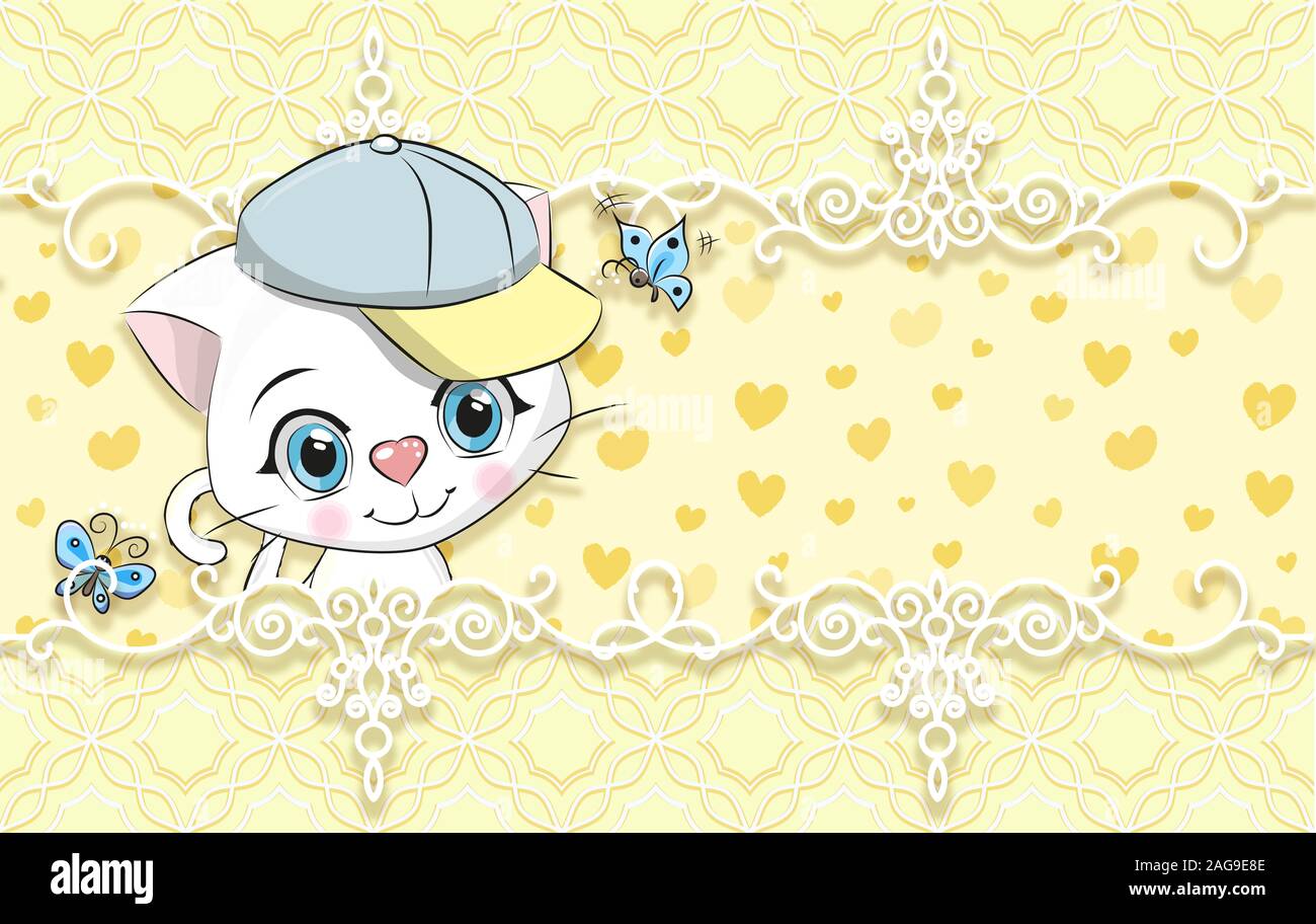 Fond D Ecran 3d Mignon Bebe Chat Avec L Arriere Plan Cartes De Bebe Photo Stock Alamy