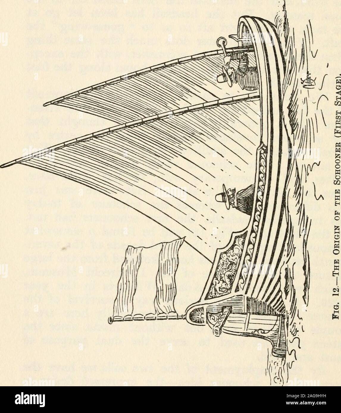 . L'avant et à l'arrière de plaisance et leur histoire ; un compte de la plate-forme avant et arrière depuis les origines. h, ou mais peu plus tard,que l'arrivée de la corvette. Mais il n'y a justthis, différence que, tandis que la goélette de pour-dayhas voiles triangulaires, la première goélette n'a pas.Dans l'illustration (Fig. 12) sera trouvé une somewhatcurious à la plaisance de la troisième Décennie de la commission de sept siècle. Cela a été esquissé à partir de l'largepicture sur l'escalier du musée de Dordrecht,qui a été peint par Adam Willaerts dans l'année1629. Il montre d'une façon curieuse d'une survie de t Banque D'Images