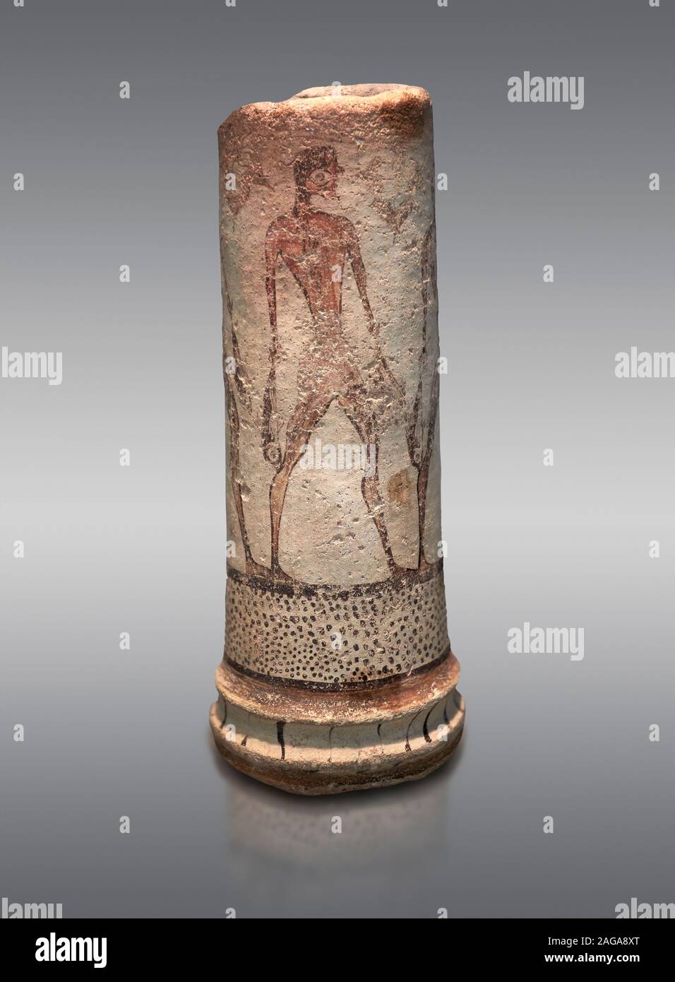 Vase cylindrique illustré des Cyclades avec un pêcheur (1600 avant J.-C.) , III de Phylakopi, Melos. Musée National Archéologique d'Athènes. Cat No 5782. Bac gris Banque D'Images
