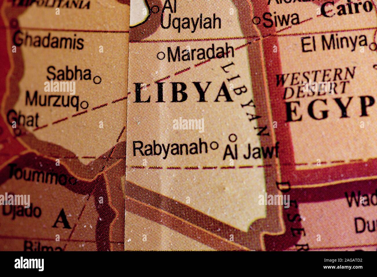 Gros plan du pays libyen sur la carte Banque D'Images