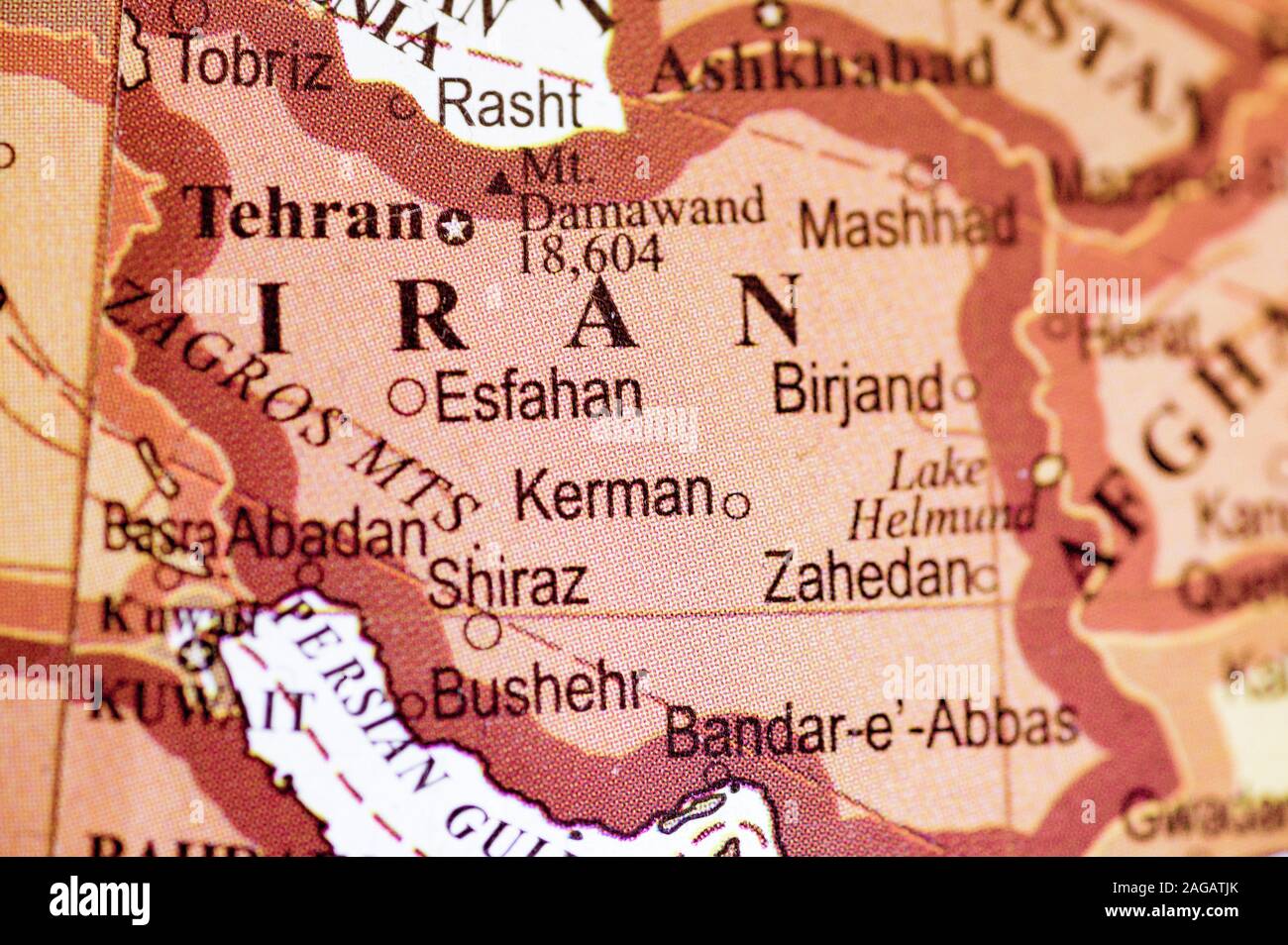 Gros plan du pays iranien sur la carte Banque D'Images