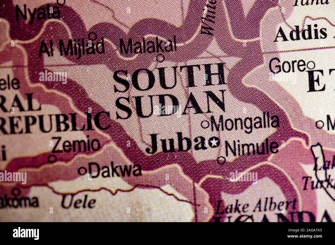 Gros plan du pays du Sud Soudan sur la carte Banque D'Images