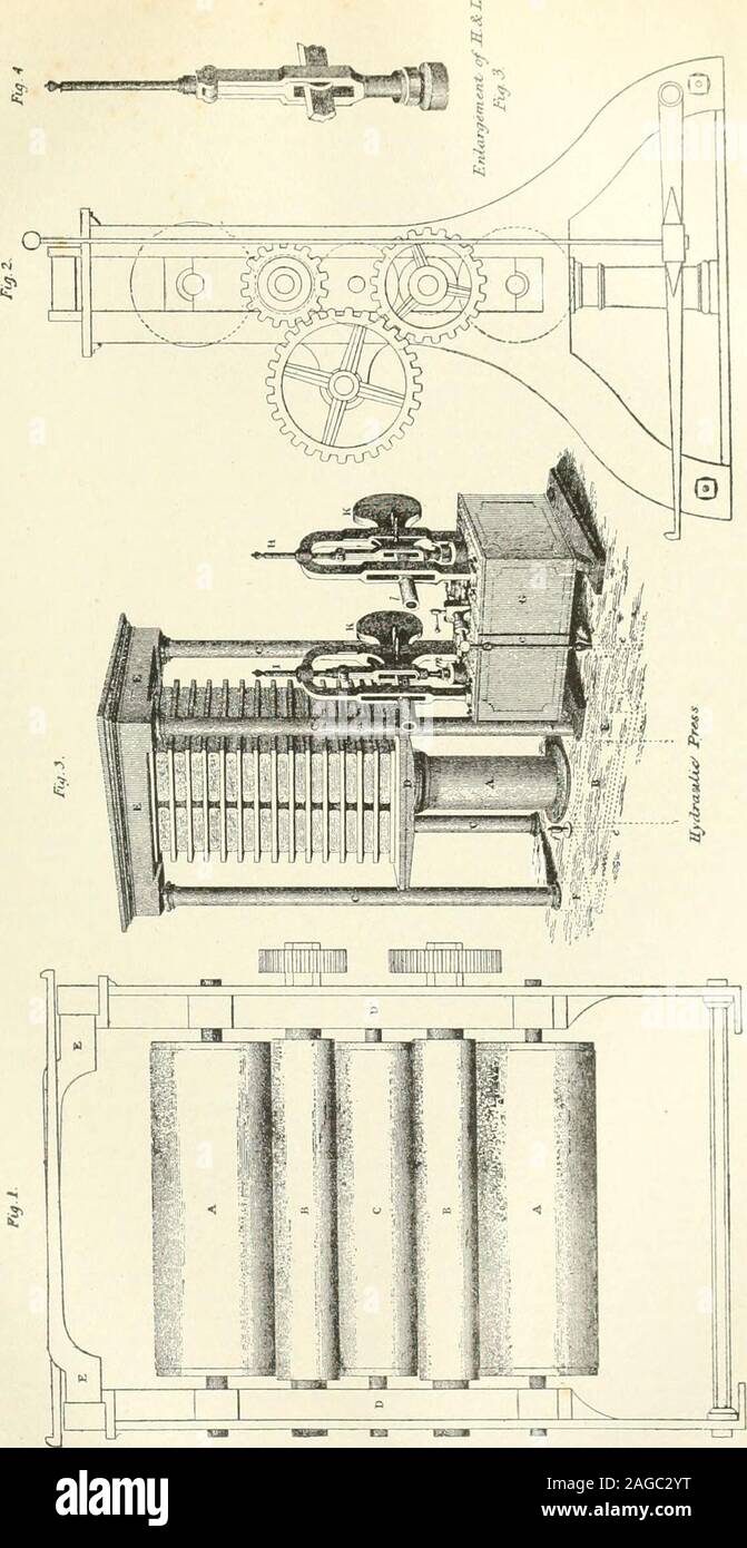 . L'encyclopédie Britannica ; ... Un dictionnaire des sciences, des arts et de la littérature générale. Une plaque est fixée sur une extrémité de thejournal. L'ensemble de l'espace entre les deux plaques de fer isthen être viré avec pièces circulaires de papier ou carton, dépassant d'environ 81 cm de diamètre je les plaques de fer, andhaving chaque perforation, un correspondant par whichthe journal fer passe. Un cylindre est ainsi constitué, thesubstance est de papier verrouillées ensemble par platesof fer à repasser aux extrémités, et susceptible d'immensecompression qu'il reçoit dans une presse hydraulique. Cette Afterundergoing prépa Banque D'Images