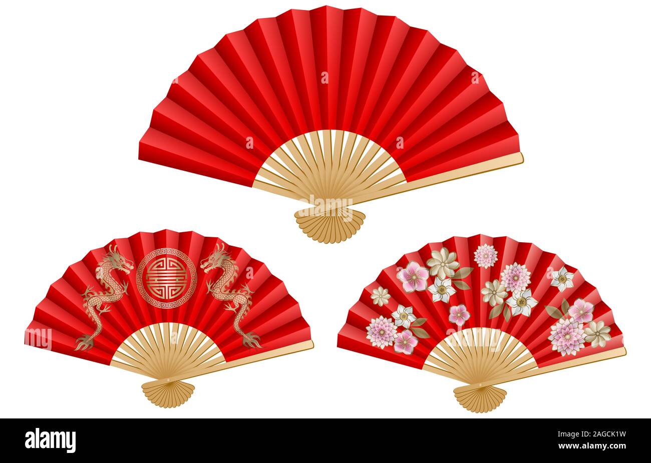 Set de décorations des fans chinois rouge Banque D'Images