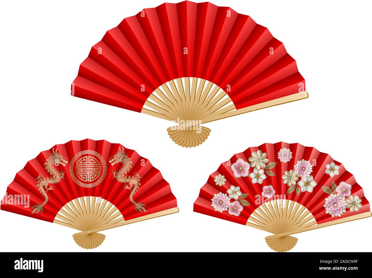 Set de décorations des fans chinois rouge Illustration de Vecteur