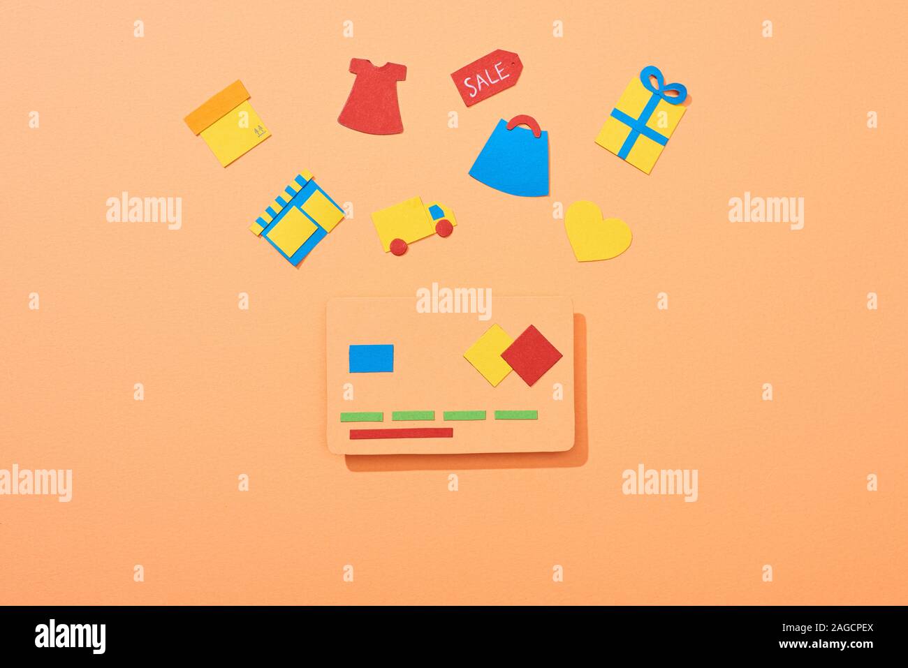 Vue de dessus du modèle de carte de crédit sur les icônes près de l'arrière-plan de pêche Banque D'Images