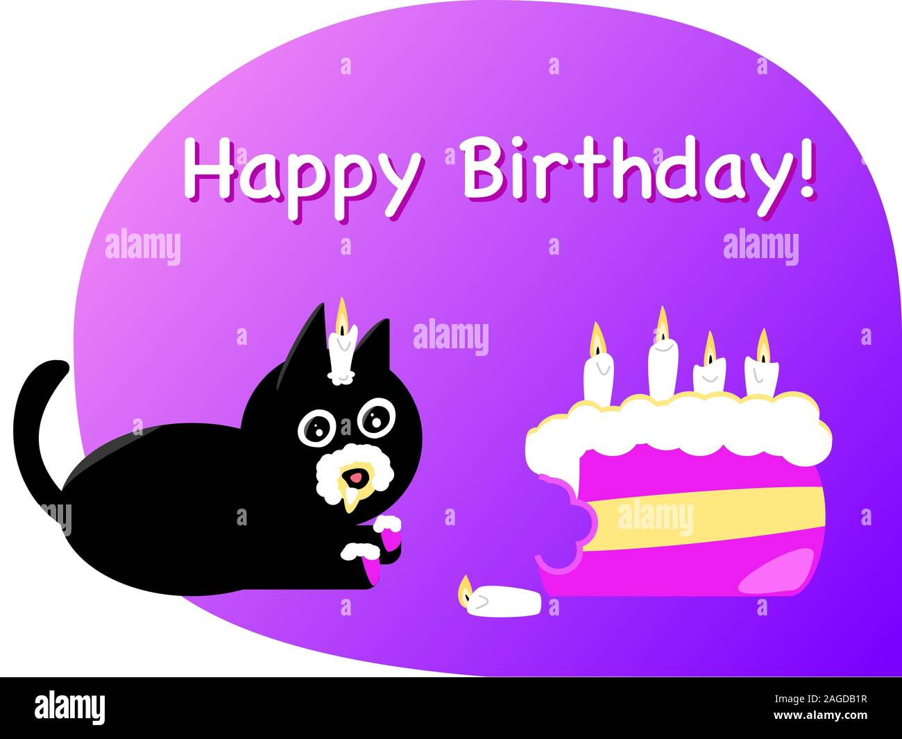 Clip art d'un chat noir manger un gâteau d'anniversaire avec des bougies  sur fond violet avec des mots dessus Photo Stock - Alamy