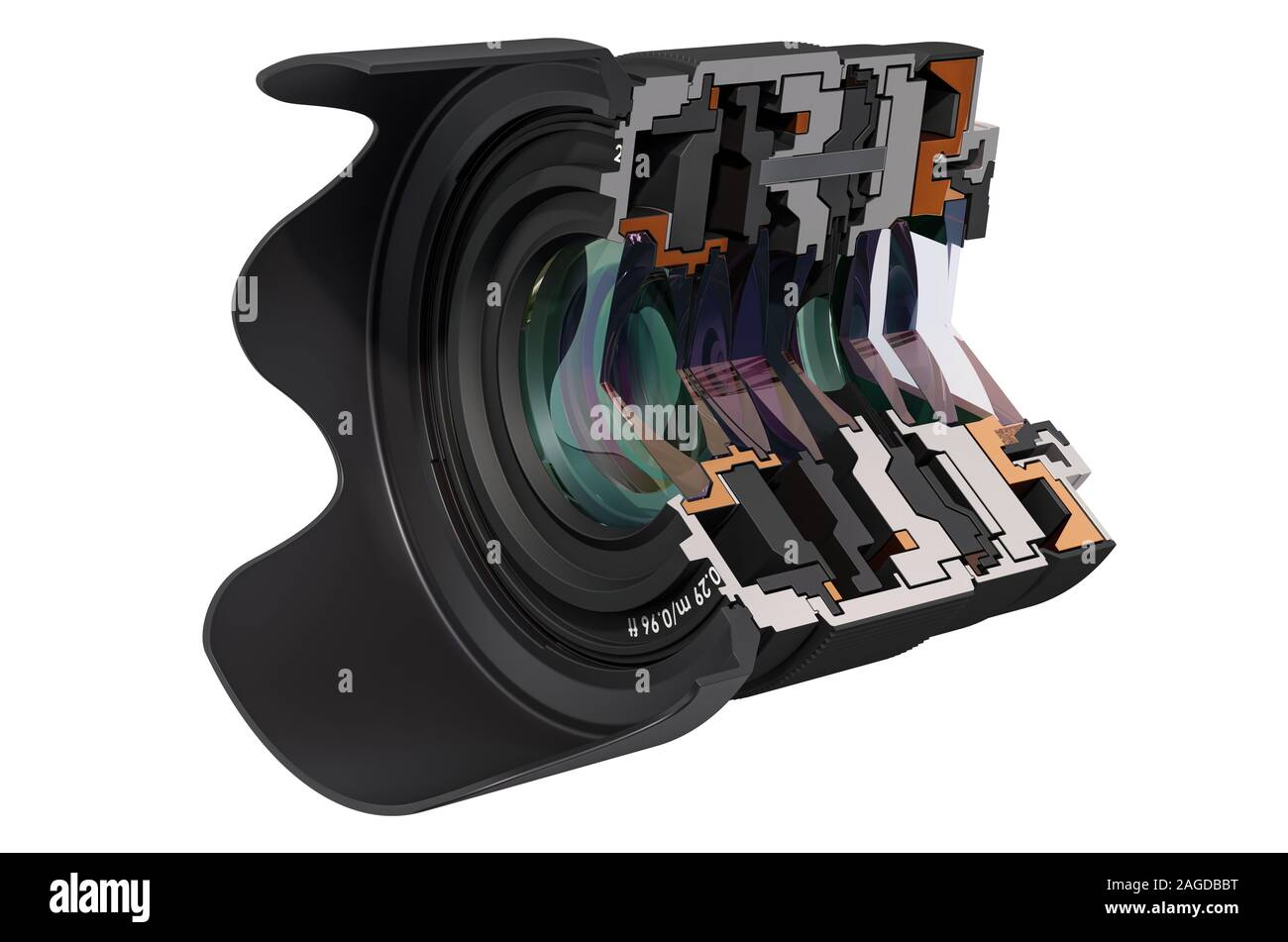 L'objectif de l'appareil photo de coupe, longueur focale fixe. Le rendu 3D  isolé sur fond blanc Photo Stock - Alamy