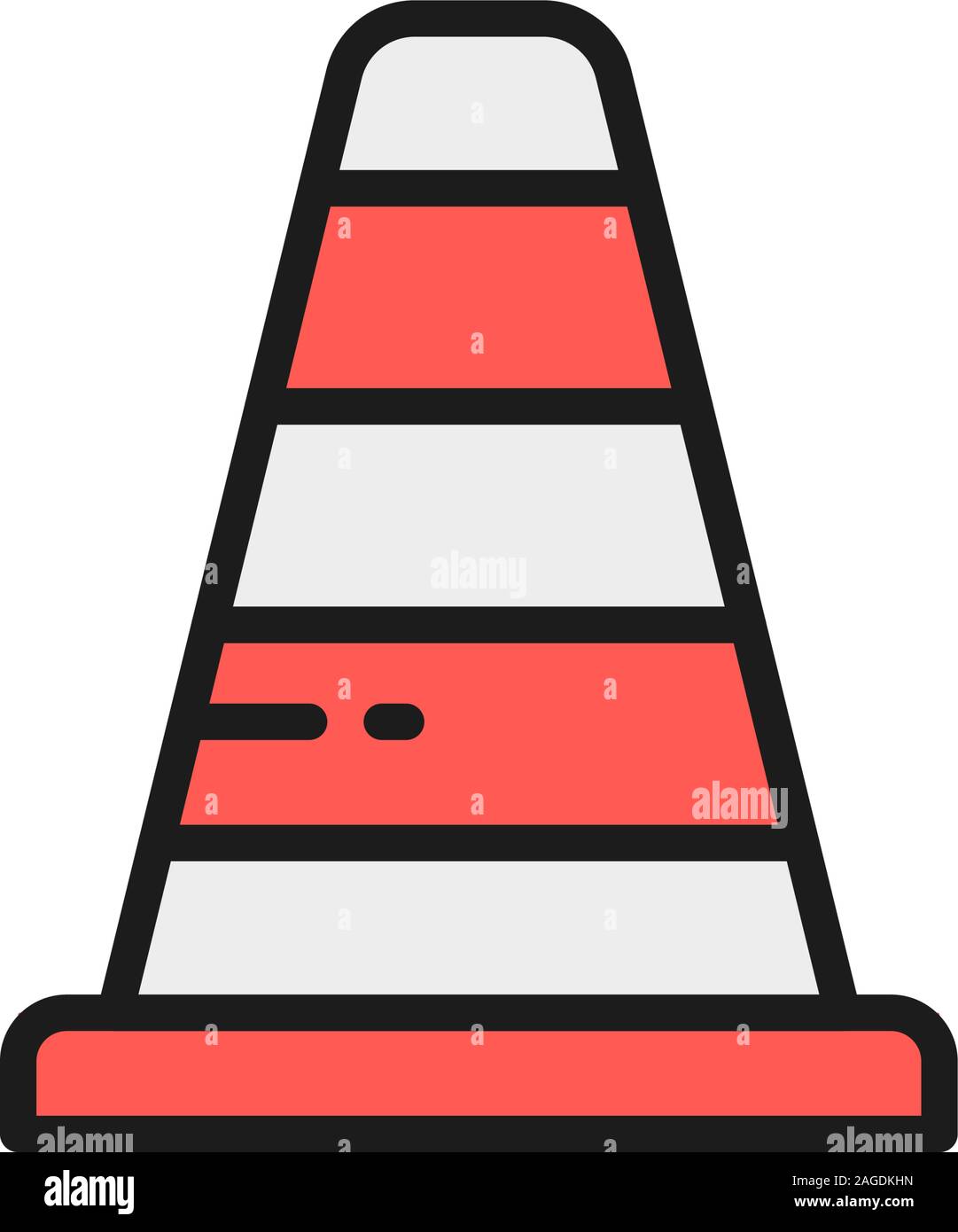 Cône de trafic sur l'icône de la ligne de couleur à plat. Isolé sur fond blanc Illustration de Vecteur