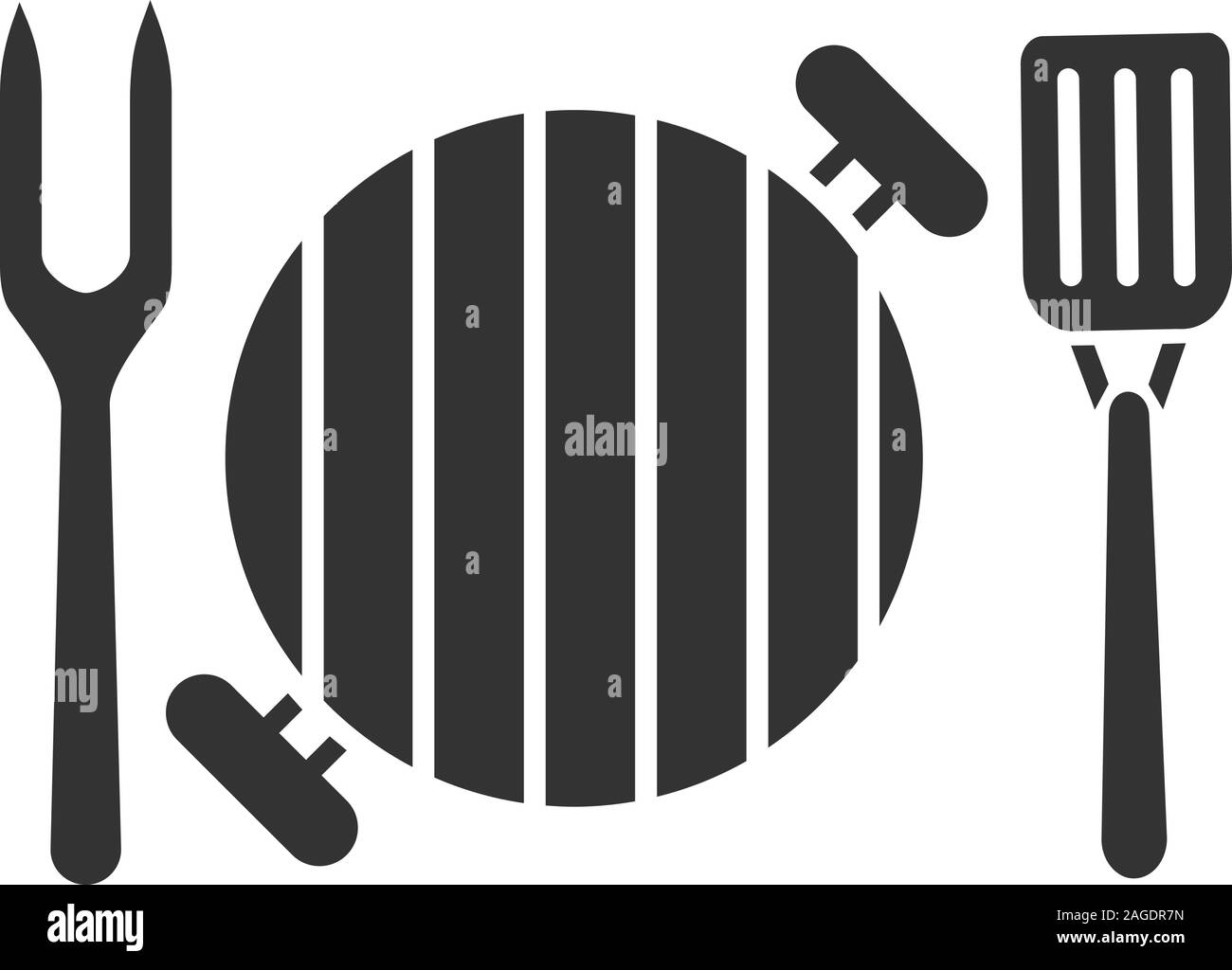 Barbecue avec fourchette et icône glyphe spatule. Symbole de Silhouette. L'espace négatif. Vector illustration isolé Illustration de Vecteur