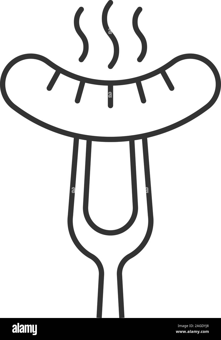 Saucisses grillées sur fourche icône linéaire. Fine ligne illustration. "Bratwurst". Vector dessin isolé Illustration de Vecteur