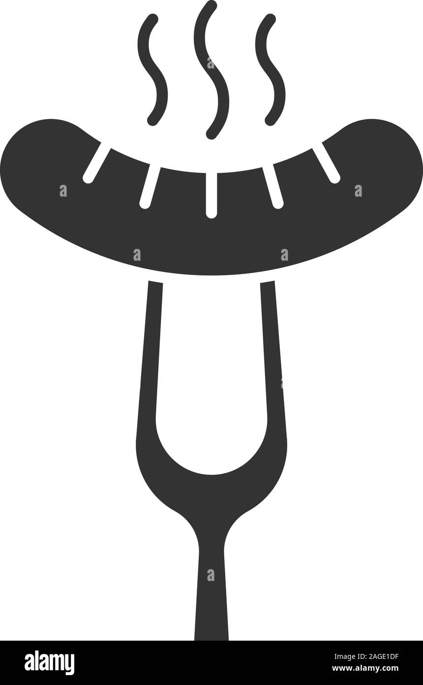 Saucisses grillées sur fourche icône glyphe. Symbole de Silhouette. "Bratwurst". L'espace négatif. Vector illustration isolé Illustration de Vecteur