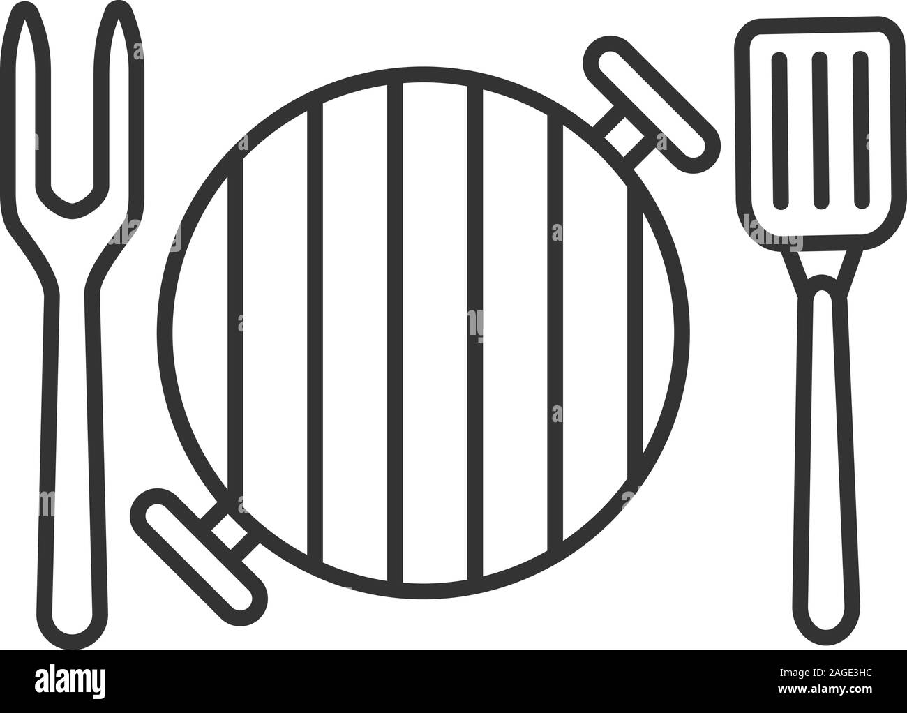 Barbecue avec fourchette et linéaire d'une spatule. Fine ligne illustration. Symbole de contour. Vector dessin isolé Illustration de Vecteur
