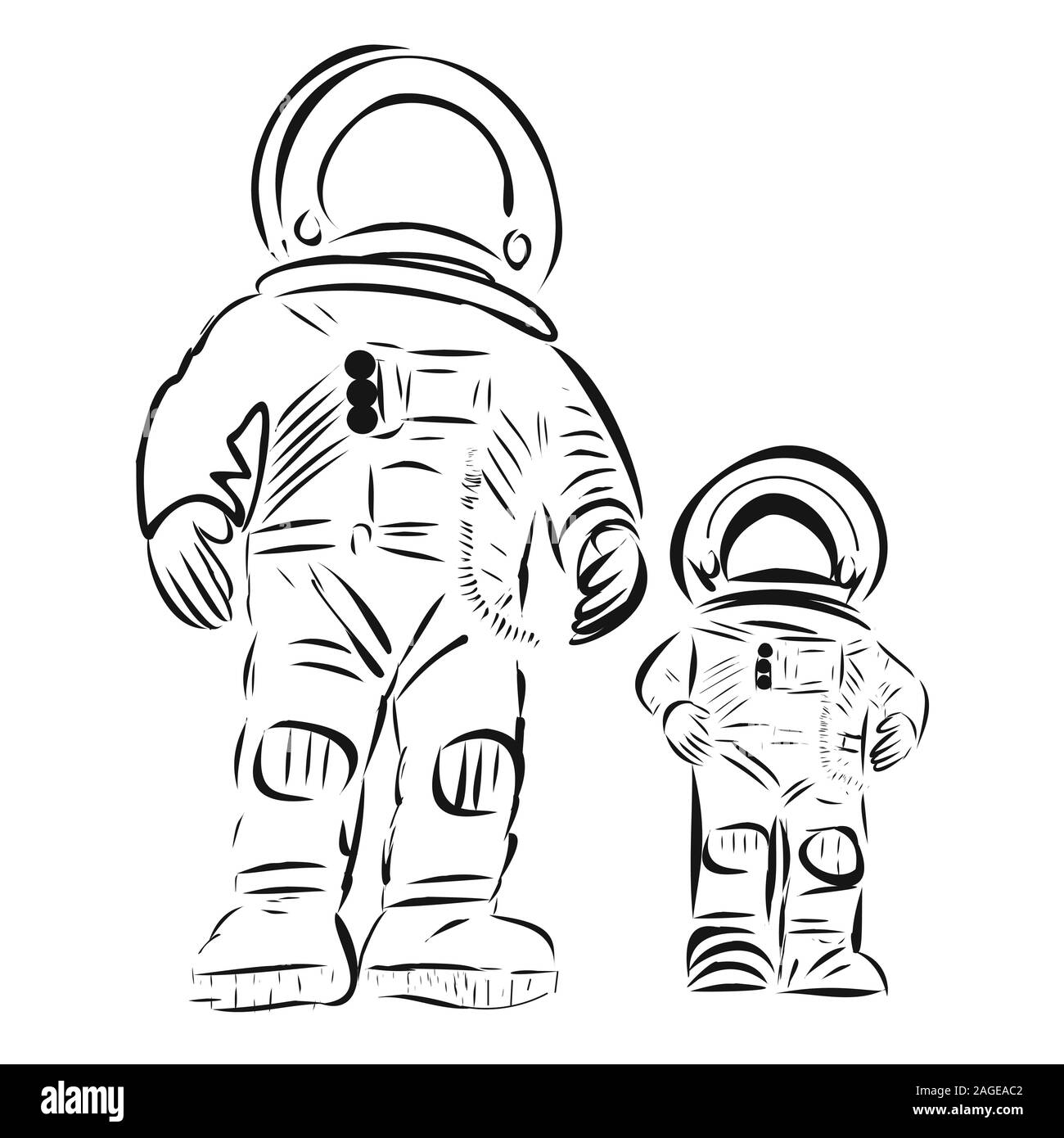 Deux astronautes dans les casques et les costumes Illustration de Vecteur