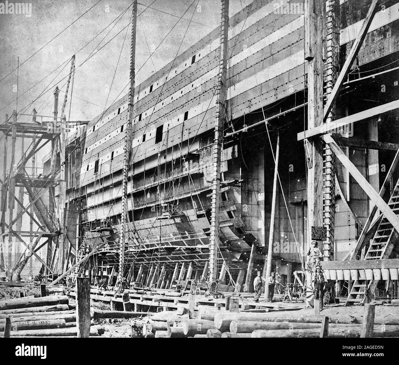 Le Great Eastern en construction à Millwall, Août 1855 Banque D'Images