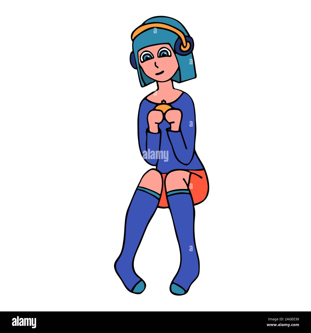 Cute white girl gamer avec une manette dans les mains et les écouteurs. Fond blanc stock isolé vector illustration Illustration de Vecteur