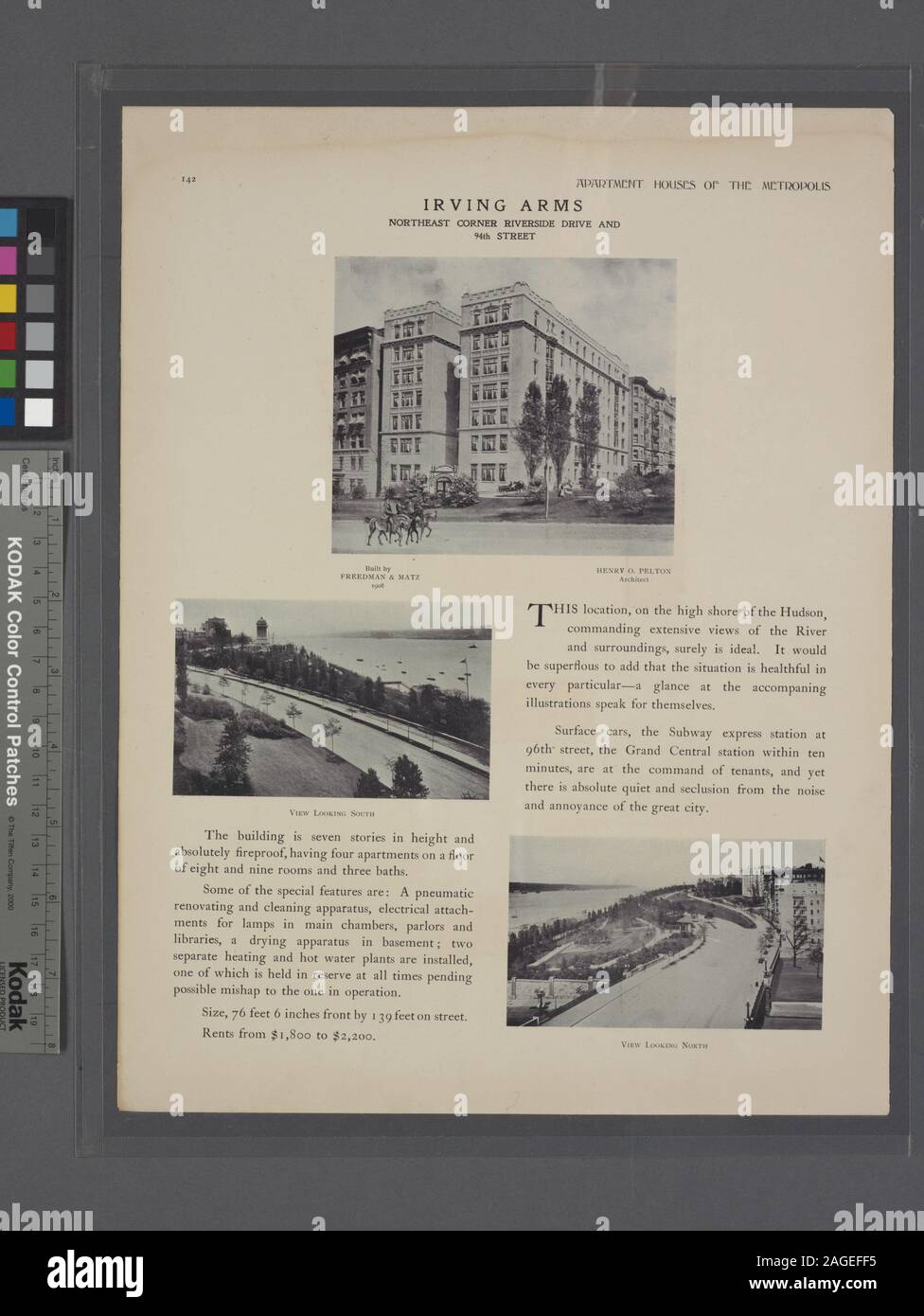 Comprend un index. Construit par Freedman & Matz, 1908 / architecte - Henry O. Pelton ; Irving Armoiries, angle nord-est de la promenade Riverside et de la 94th Street, afficher à la vue du sud ; à la nord. Banque D'Images