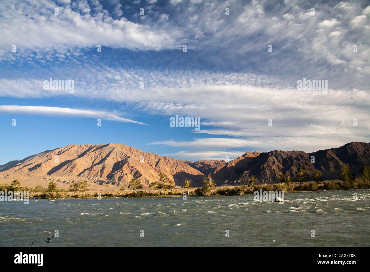 Paysages de la Mongolie, Hovd river Banque D'Images