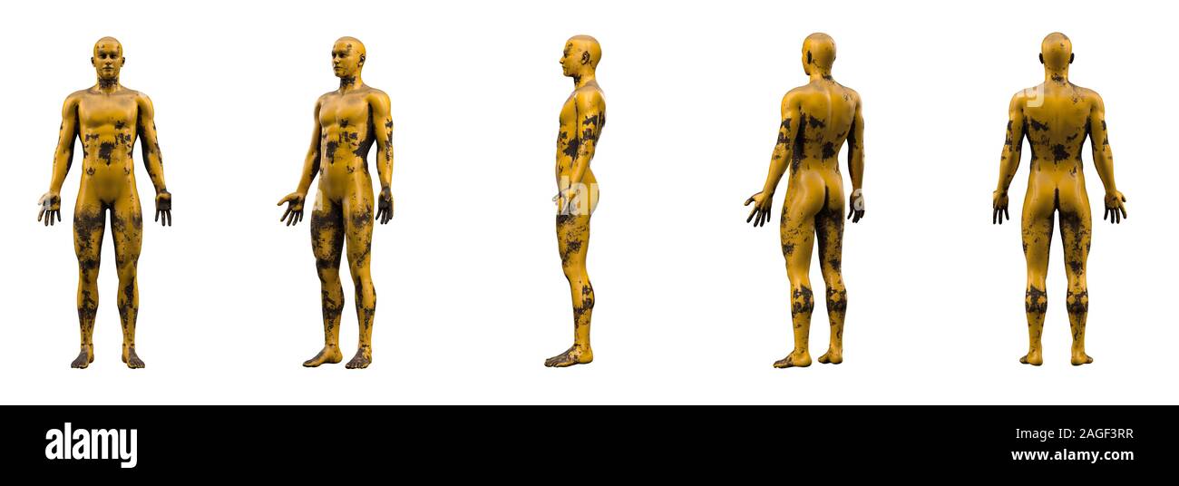 Le rendu 3d illustration de métal jaune l'anatomie humaine Banque D'Images