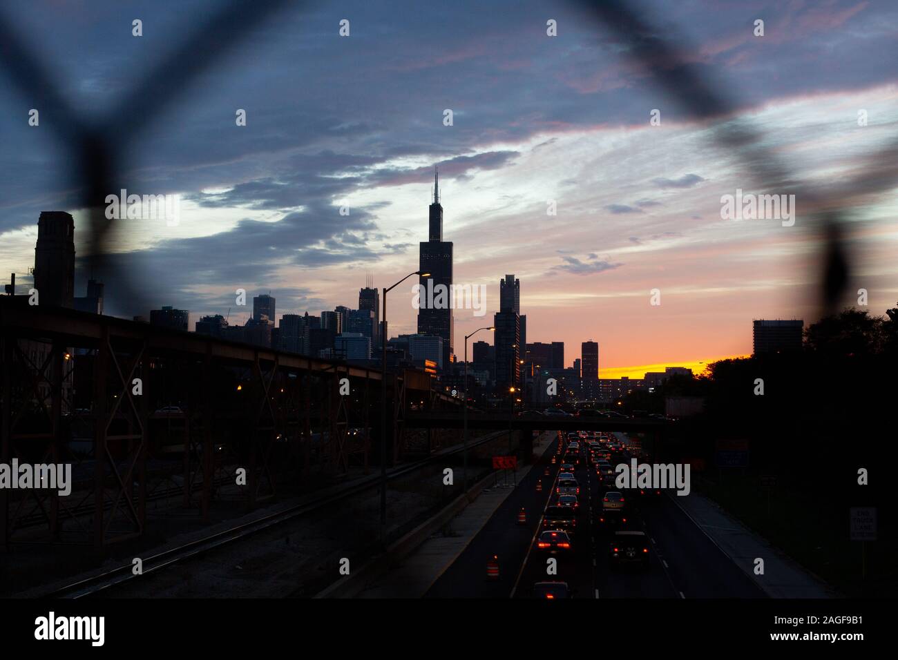 Embouteillage menant au centre-ville de Chicago Banque D'Images
