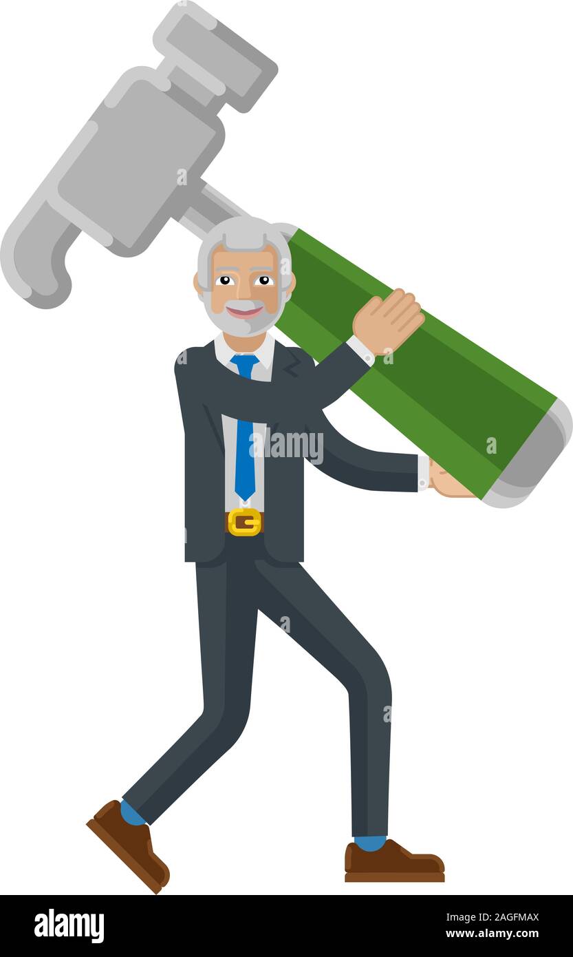 Young Business Man Holding Hammer Mascot Concept Illustration de Vecteur