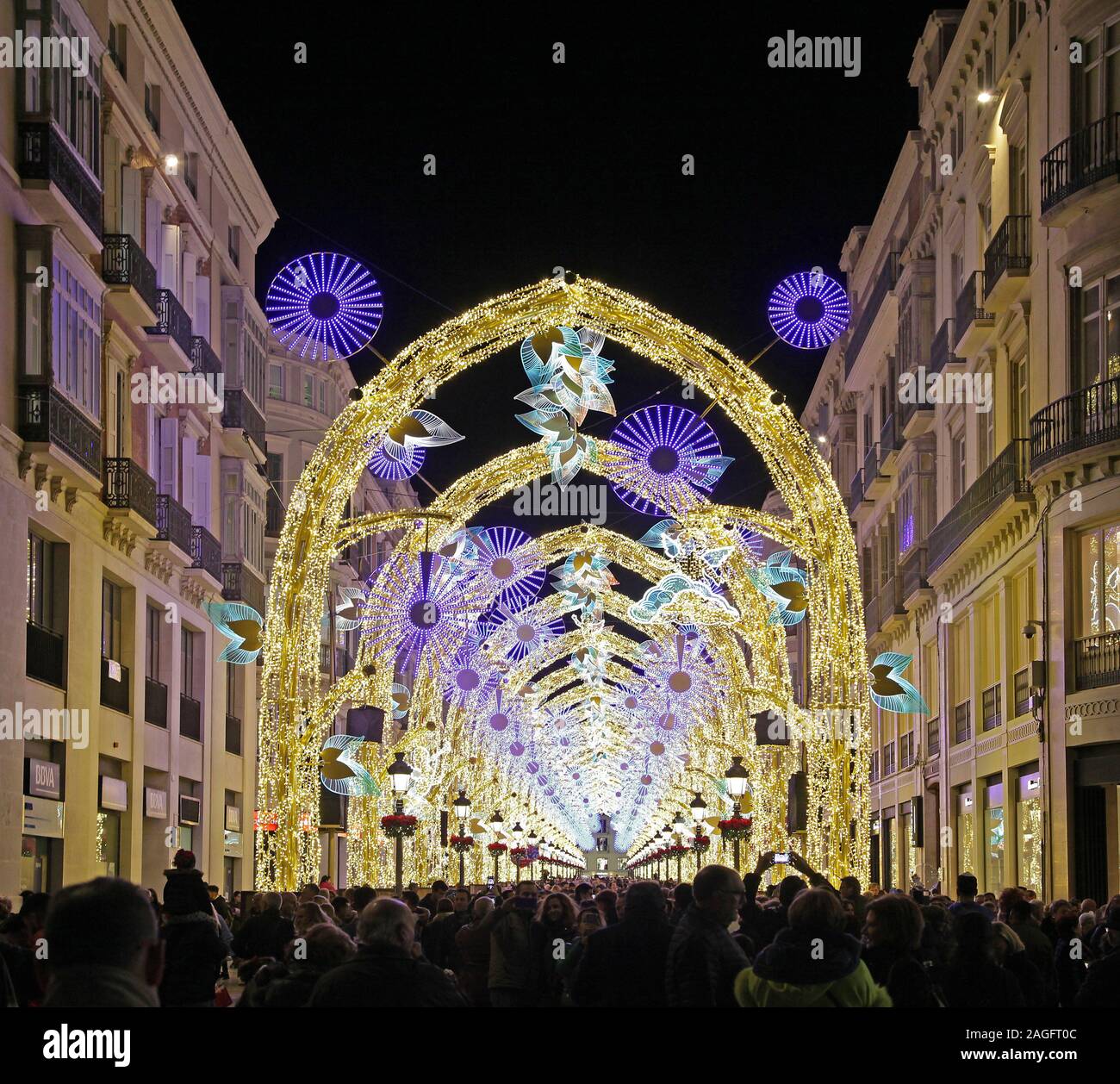Les lumières de Noël de Malaga à Calle Marqués de Larios 2019 Banque D'Images