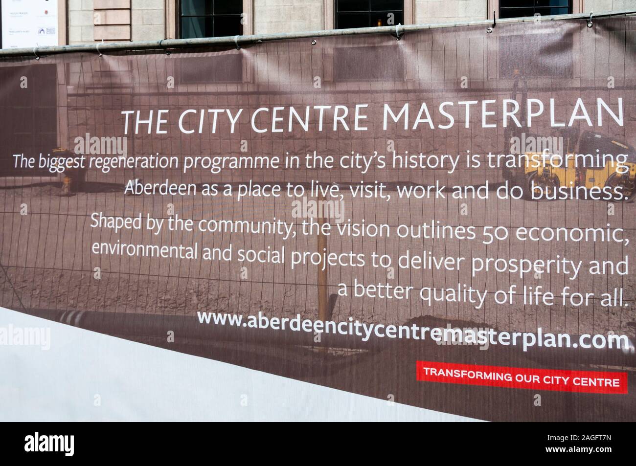 Une bannière favorisant l'Aberdeen City Centre Masterplan pour la régénération de la ville. Banque D'Images