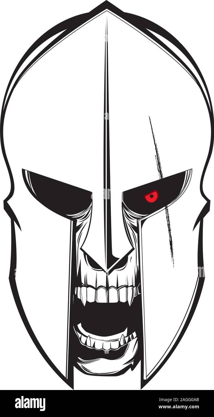 La colère du Spartan Skull Head. Vector Illustration monochrome Illustration de Vecteur