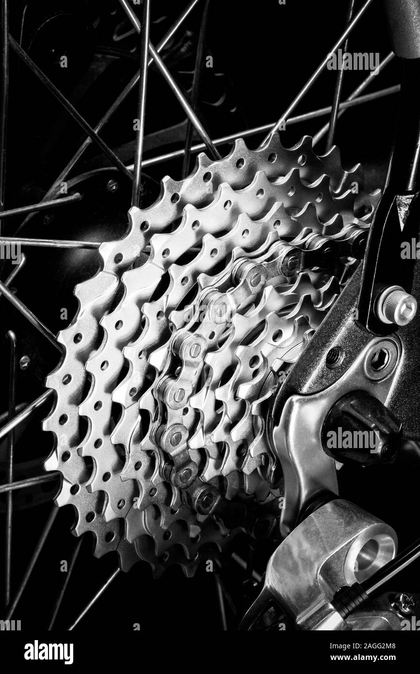 Cassette vtt arrière sur la roue à chaîne d'close-up Banque D'Images