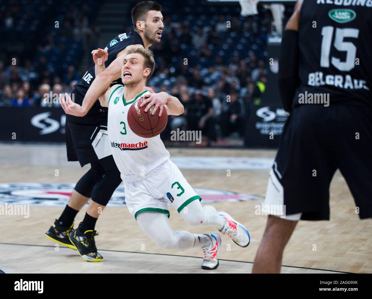 Belgrade, Serbie. Dec 18, 2019. Ludovic Beyhurst de Limoges Csp est en concurrence contre Nemanja Gordic de Partizan Belgrade Nis. Credit : Nikola Krstic/Alamy Live News Banque D'Images