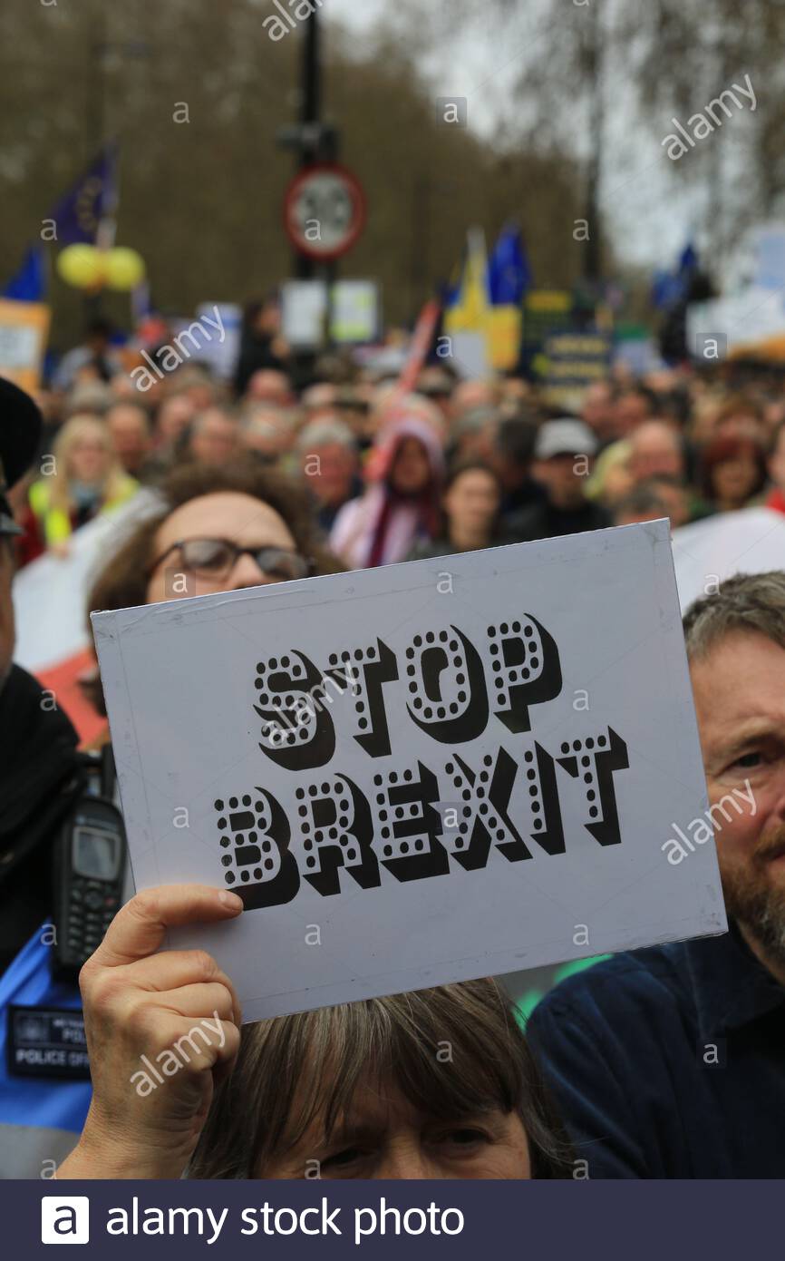 Inscrivez-Anti-Brexit à Londres à un Brexit rally avant le retrait de l'UE Banque D'Images