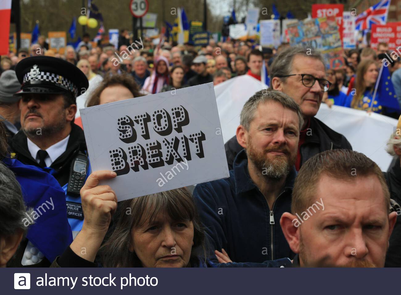Inscrivez-Anti-Brexit à Londres à un Brexit rally avant le retrait de l'UE Banque D'Images