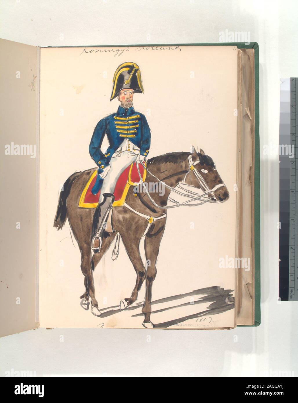 Fonds du tapis ; Koninklijk Holland. [] Cavaleriste. 1807 Banque D'Images
