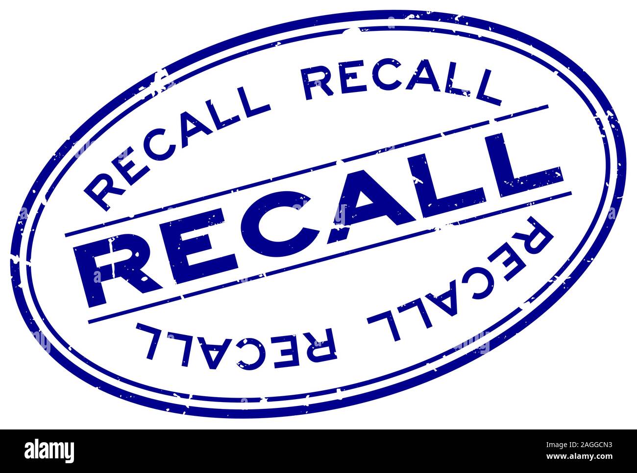 Rappeler mot bleu grunge joint en caoutchouc ovale stamp sur fond blanc Illustration de Vecteur