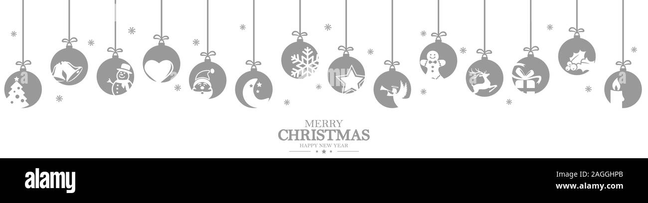 Boules argent couleur suspendus avec différentes icônes abstraites pour Noël et l'heure d'hiver les concepts et messages pour Noël et Nouvel An Illustration de Vecteur