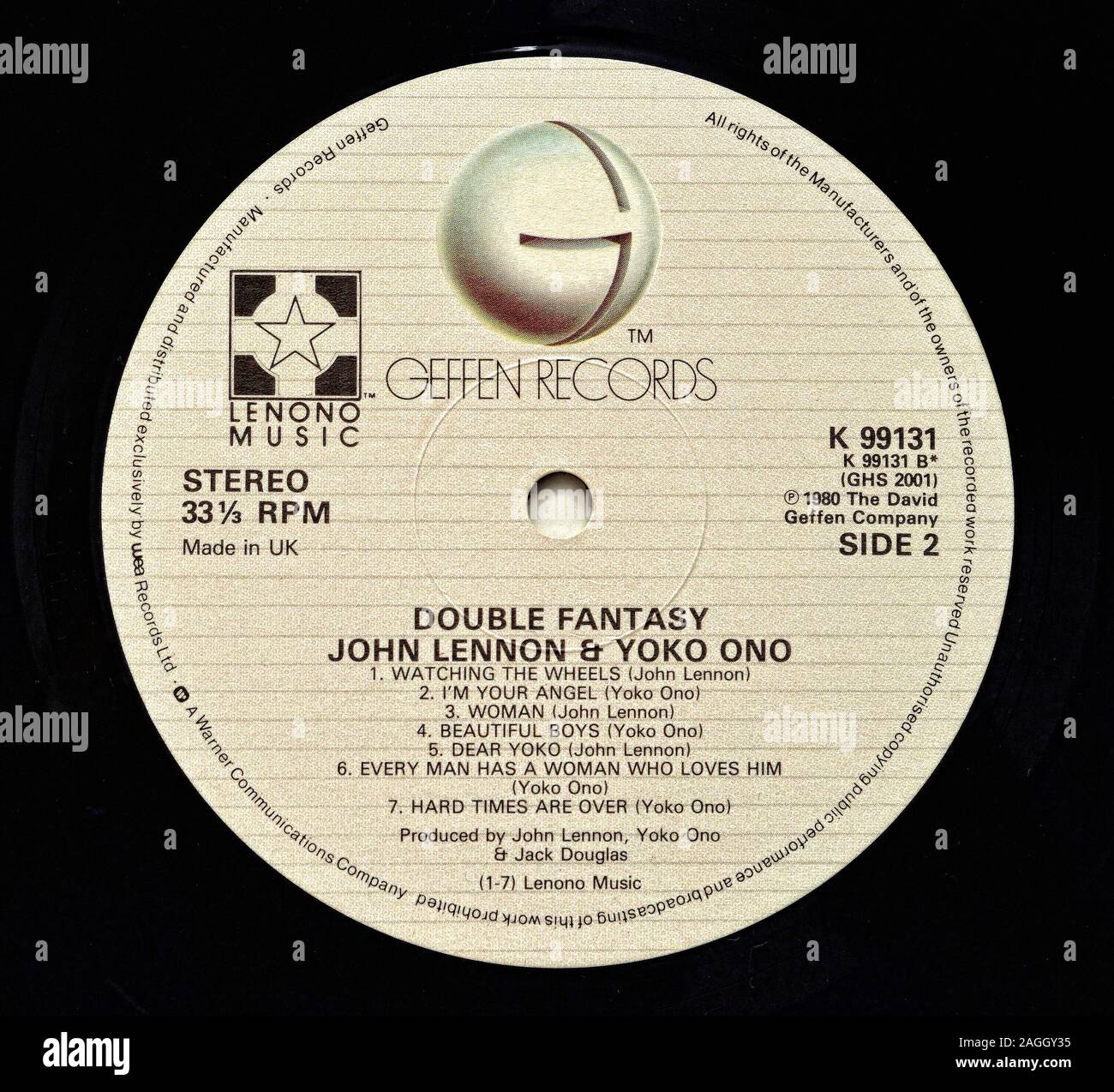 Chambre Double Fantasy John Lennon et Yoko Ono, vinyl record label Banque D'Images