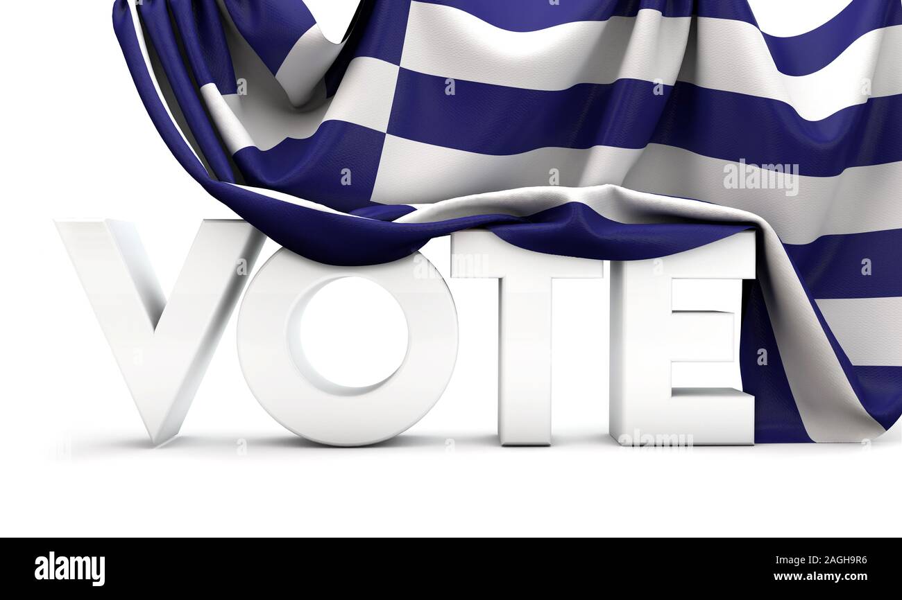 La Grèce vote concept. Voter mot couvert de drapeau national. 3D Render Banque D'Images