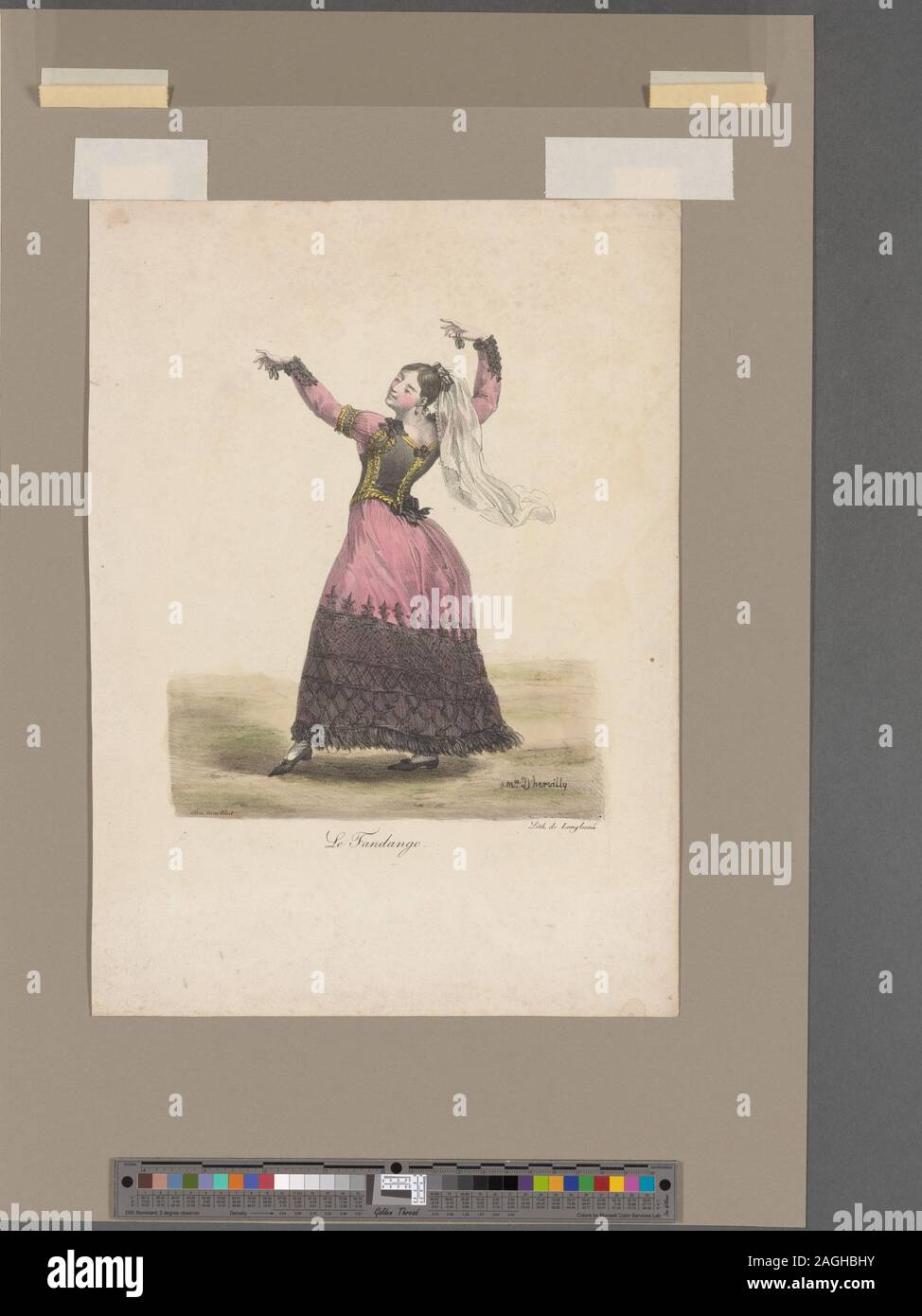 Lith. de Langlumé. Signé sur la pierre : M'ia d'Hervilly. ; Le Fandango Banque D'Images