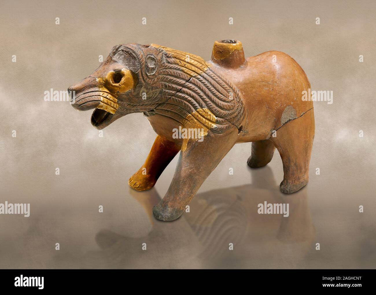 Terre cuite en forme de lion Hittite navire rituel - 16ème siècle BC - Hattusa ( Bogazkoy ) - Musée des civilisations anatoliennes, Ankara, Turquie Banque D'Images
