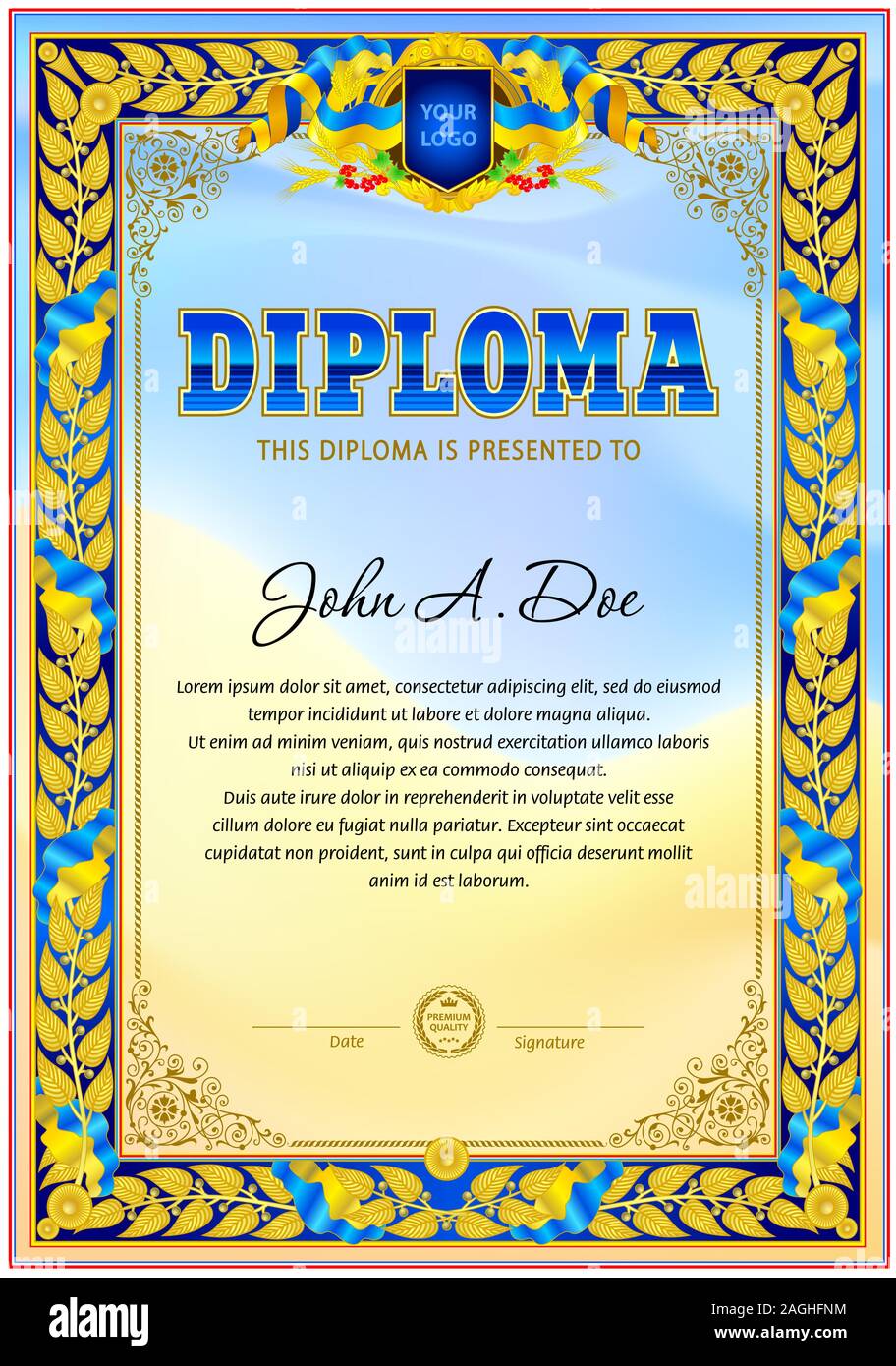 Modèle de diplôme vierge. La conception peut être utilisée pour des documents de récompense ou d'autres documents officiels. Illustration de Vecteur