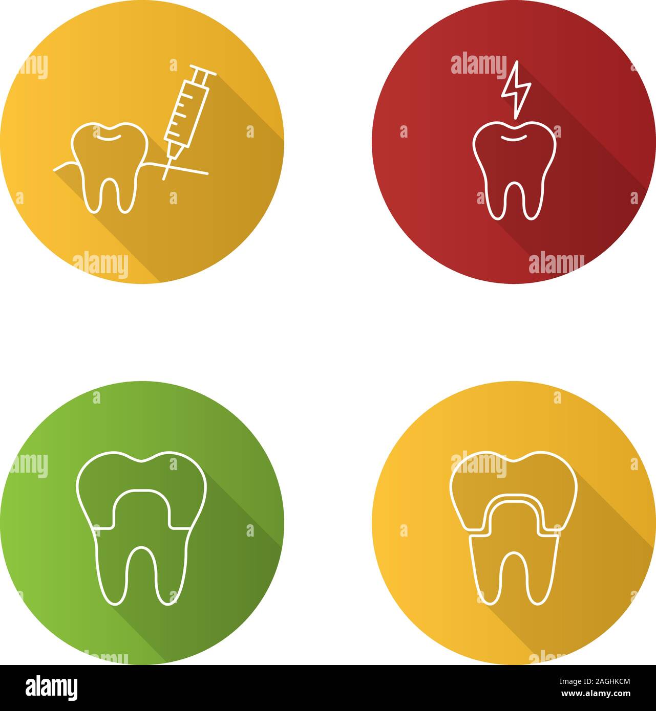 Télévision dentisterie long shadow linéaire icons set. Stomatologie. L'injection gomme, couronne dentaire, dents. Contour Vector illustration Illustration de Vecteur